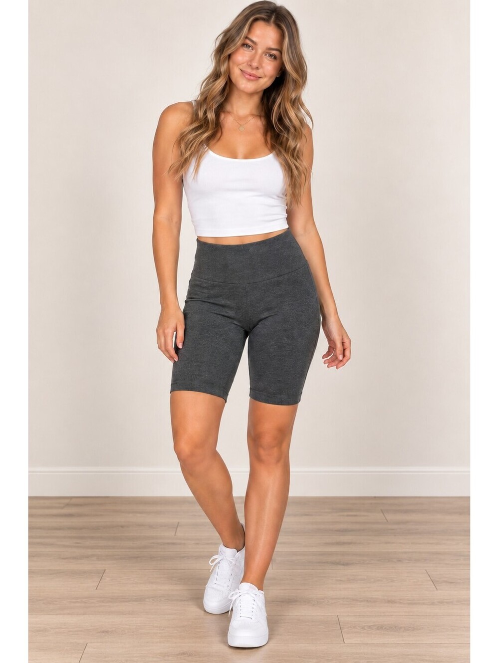 Enosho S/M Charcoal Gray High Waist Bermuda Biker Shorts Wide Waistband